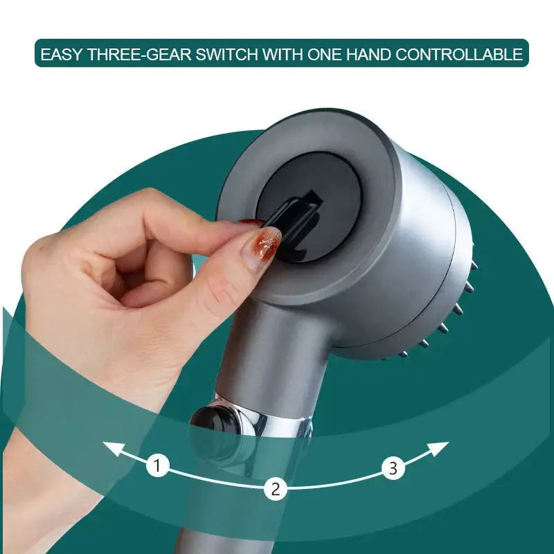 Gray metallic 3-mode handheld shower head bathroom spray nozzle