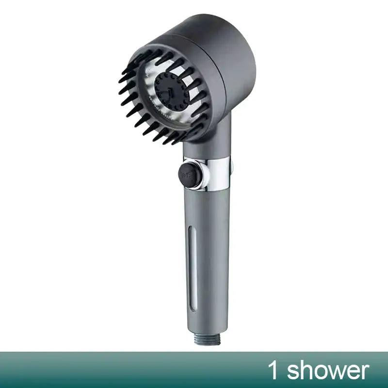 Gray metallic 3-mode handheld shower head bathroom spray nozzle