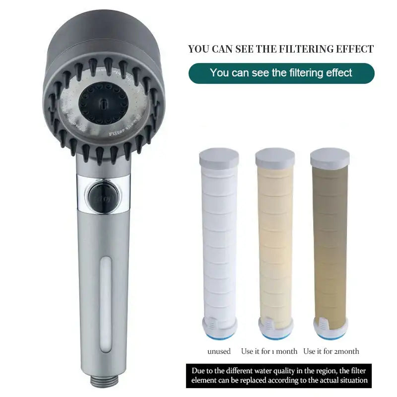 Gray metallic 3-mode handheld shower head bathroom spray nozzle