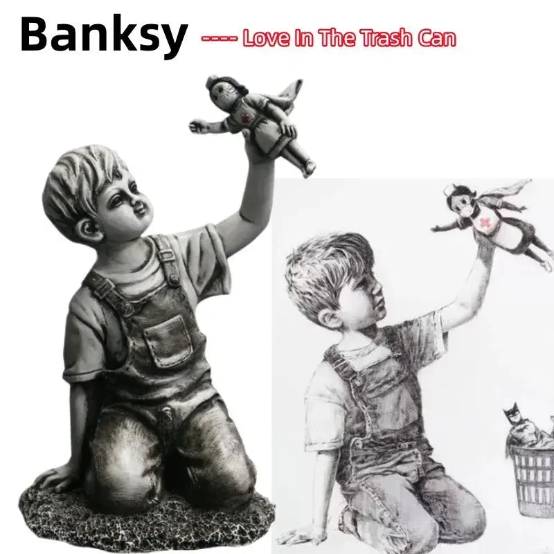 Gray resin super nurse angel boy statue living room decor