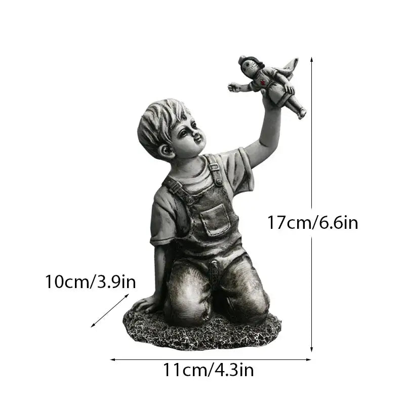 Gray resin super nurse angel boy statue living room decor