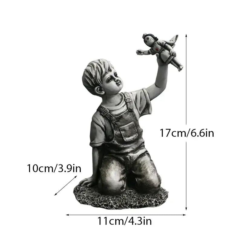 Gray resin super nurse angel boy statue living room decor