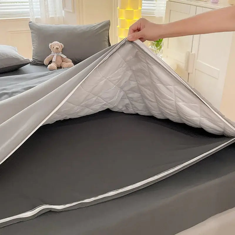Gray satin cotton quilted duvet cover bedroom bedding set