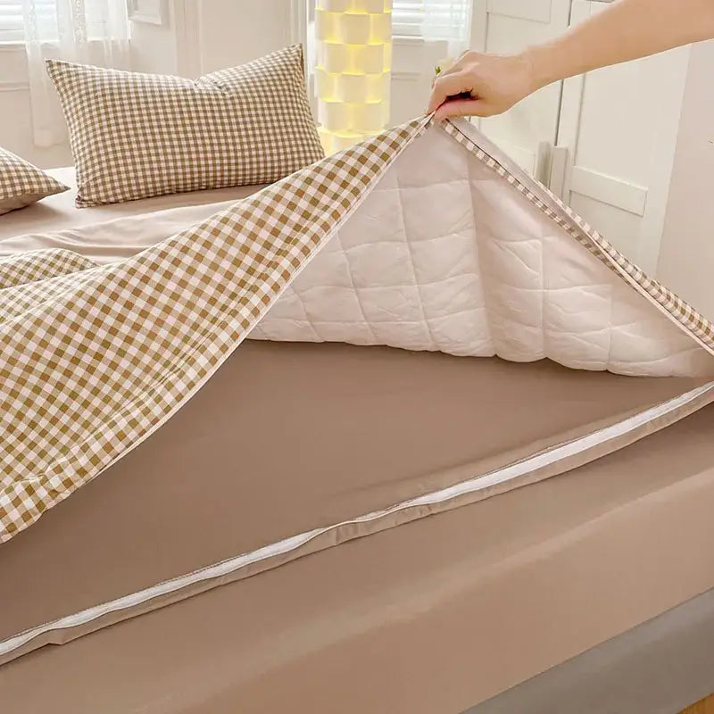 Gray satin cotton quilted duvet cover bedroom bedding set