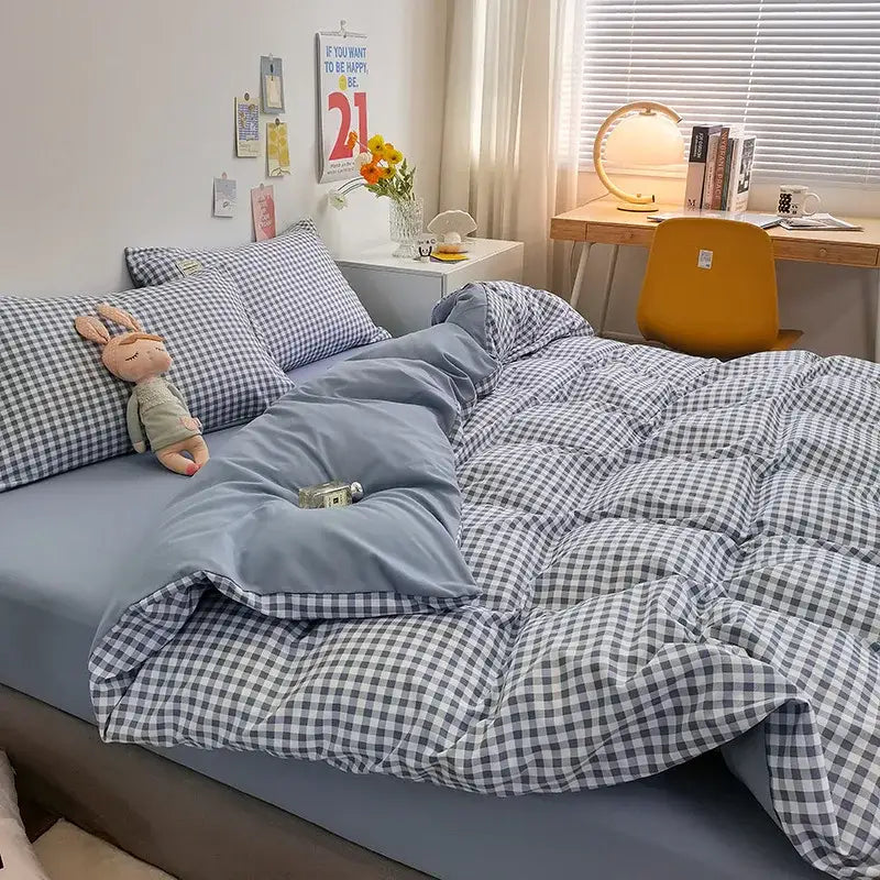 Gray satin cotton quilted duvet cover bedroom bedding set
