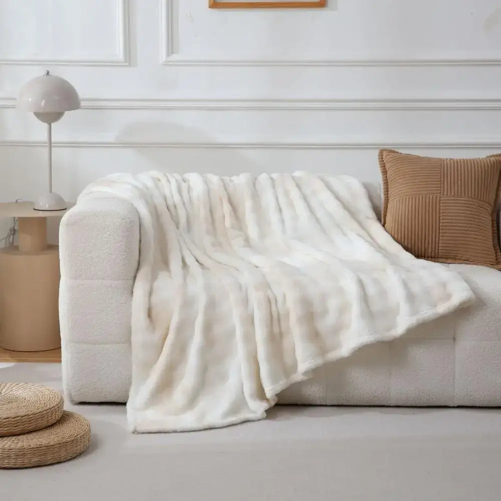 Gray & white tie-dye fuzzy faux fur blanket bedroom throw