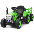 Green 12V Kids Ride On Tractor with Trailer and Remote Control - Featuring Lights and Ground Loader