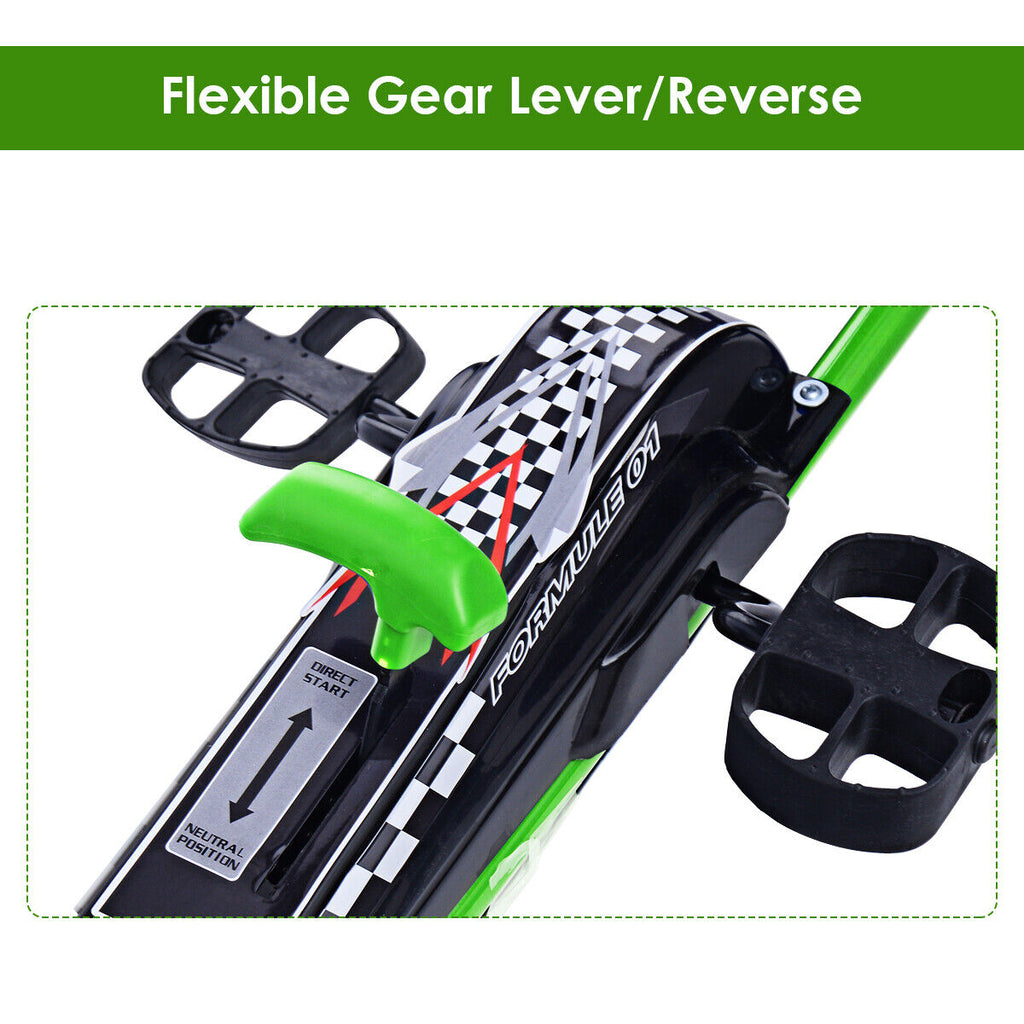 Green Adjustable Seat Pedal-Powered Kids Go Kart with 4 Wheels