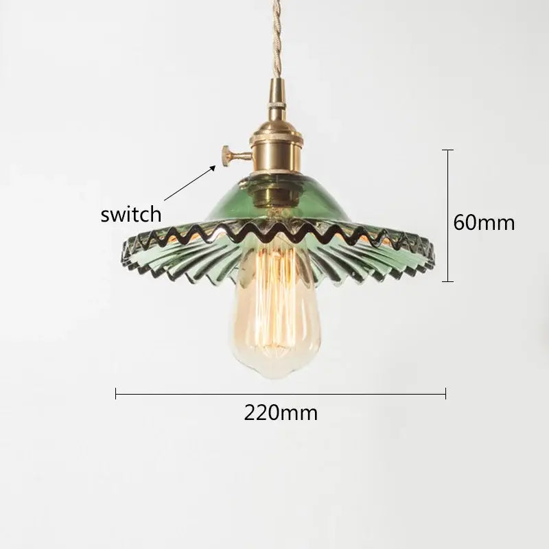 Green and clear glass pendant light dining room copper base