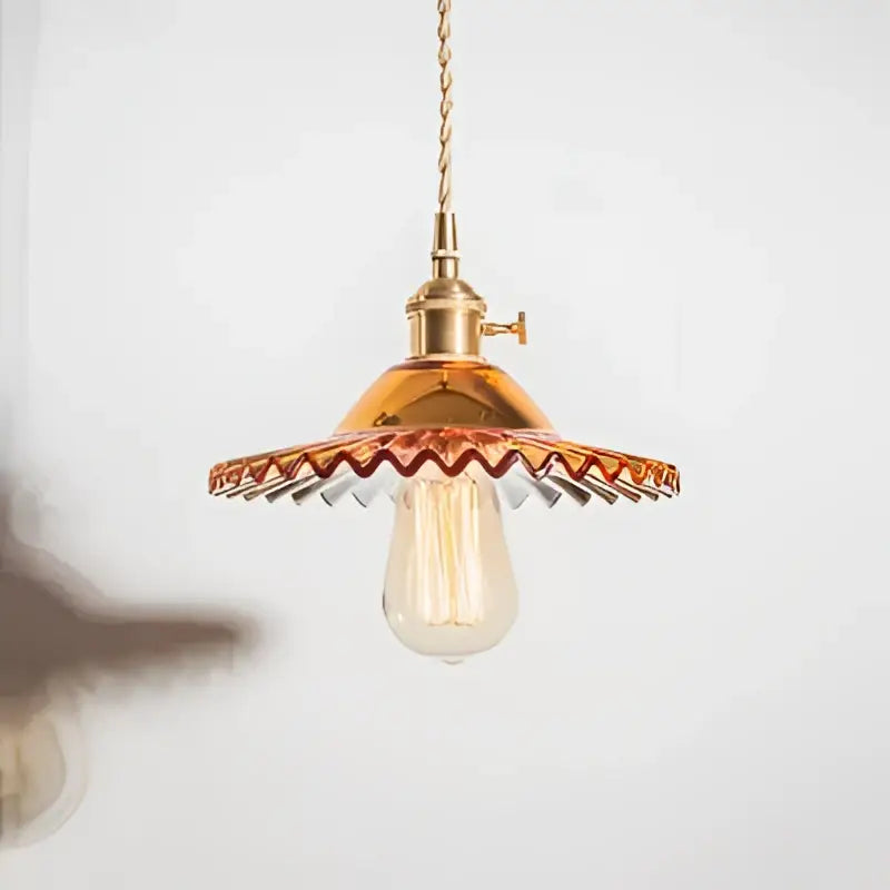 Green and clear glass pendant light dining room copper base