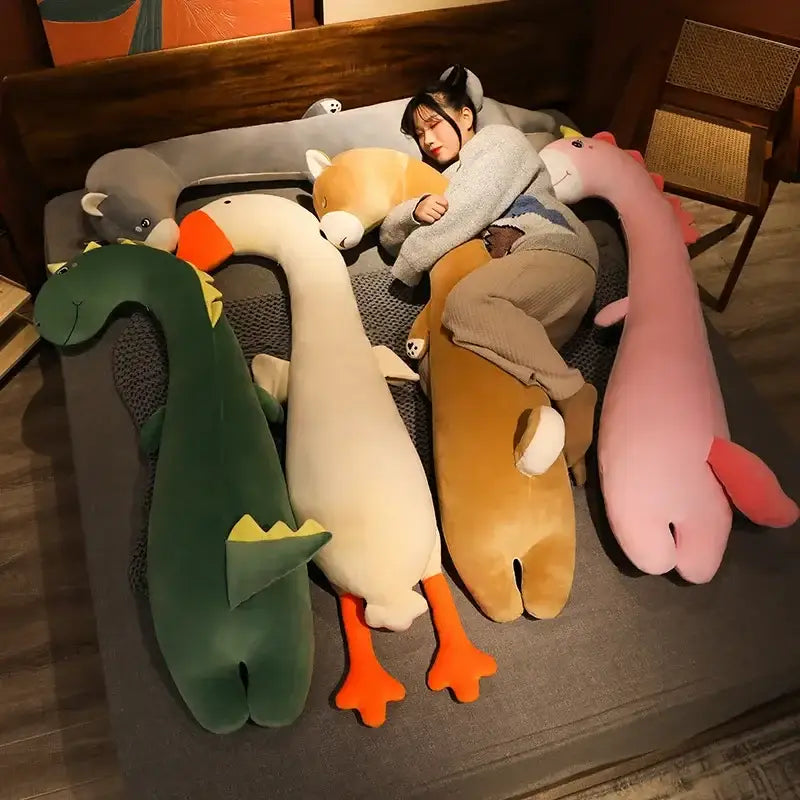 Green and yellow dinosaur cartoon animal body pillow bedroom decor