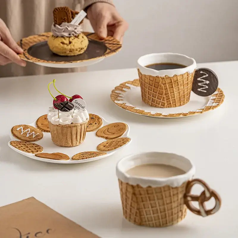Green & beige creative biscuit ceramic tableware set dining room mug