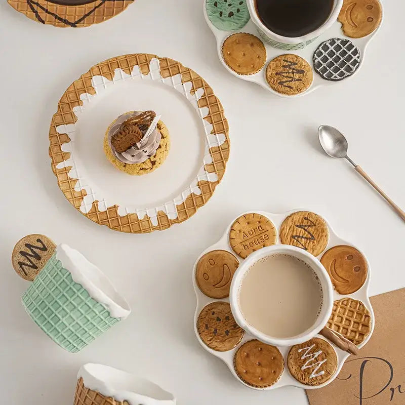 Green & beige creative biscuit ceramic tableware set dining room mug