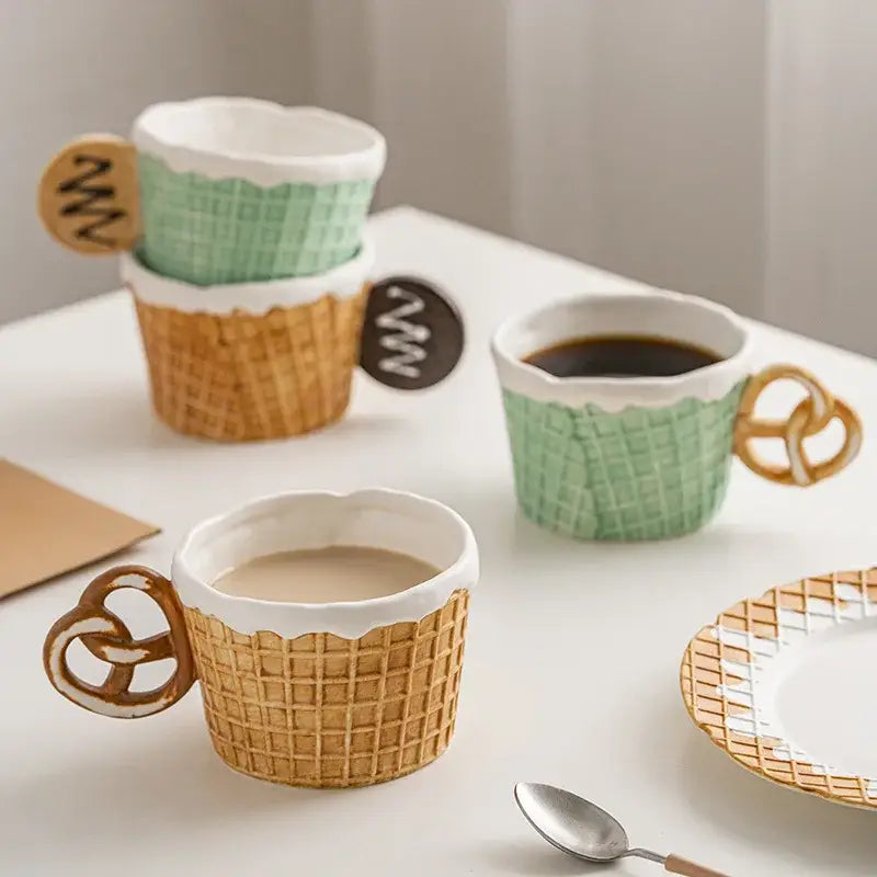 Green & beige creative biscuit ceramic tableware set dining room mug