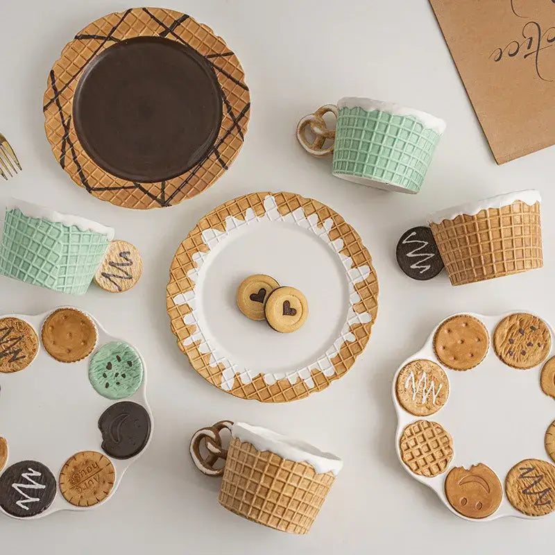 Green & beige creative biscuit ceramic tableware set dining room mug