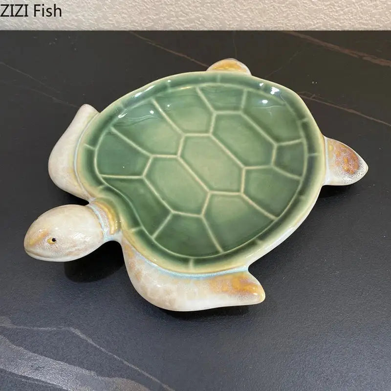 Green ceramic turtle statue desk decoration bedroom trinket dish