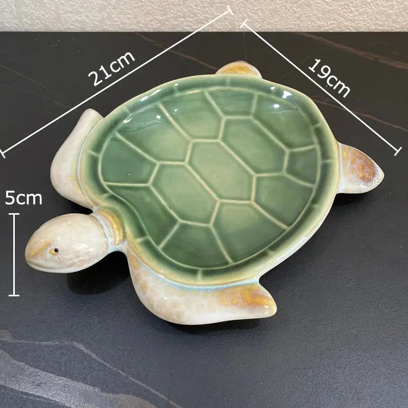 Green ceramic turtle statue desk decoration bedroom trinket dish