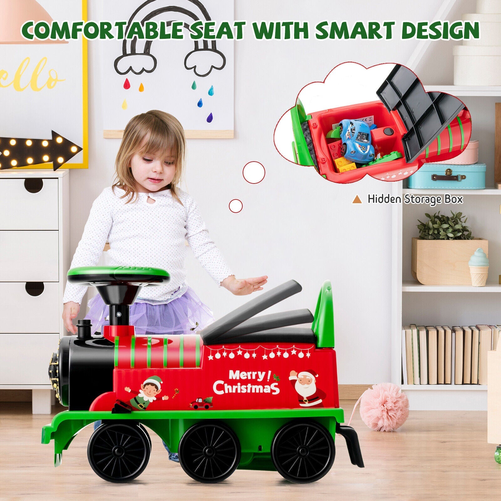 Green Electric Kids Train Toy with Unique Design and Stickers