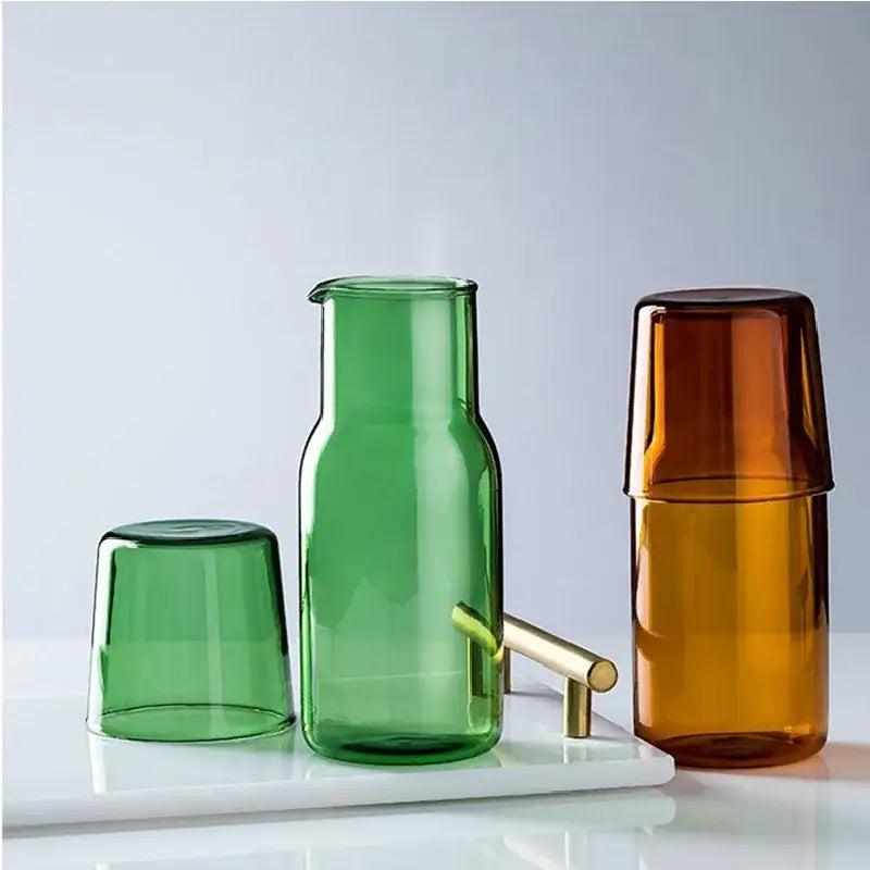 Green glass 550ml bedside water carafe and tumbler set bedroom