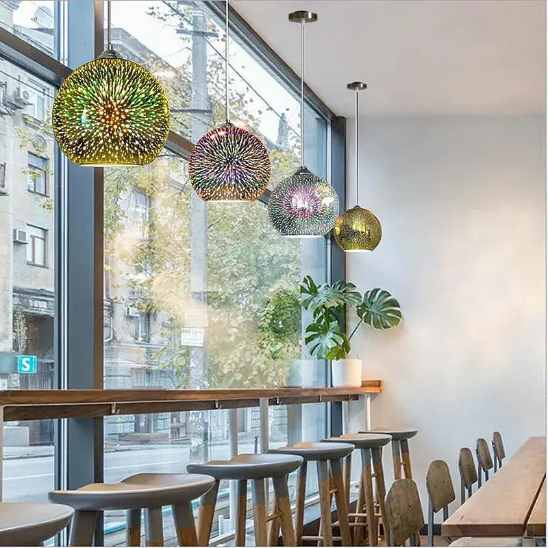 Green & gold mosaic colorful glass ball pendant light dining room