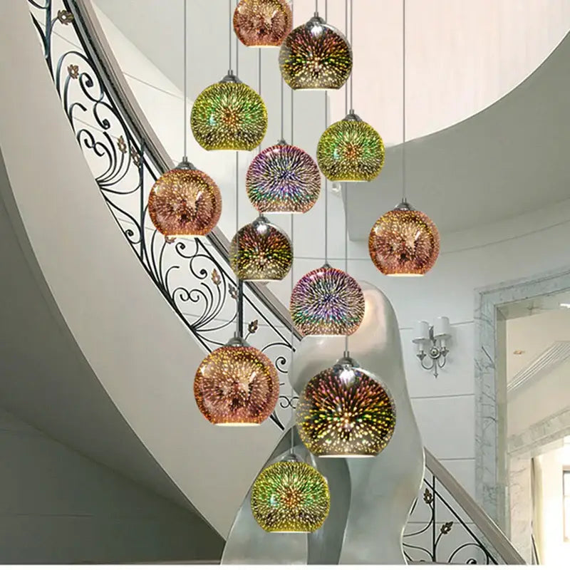 Green & gold mosaic colorful glass ball pendant light dining room