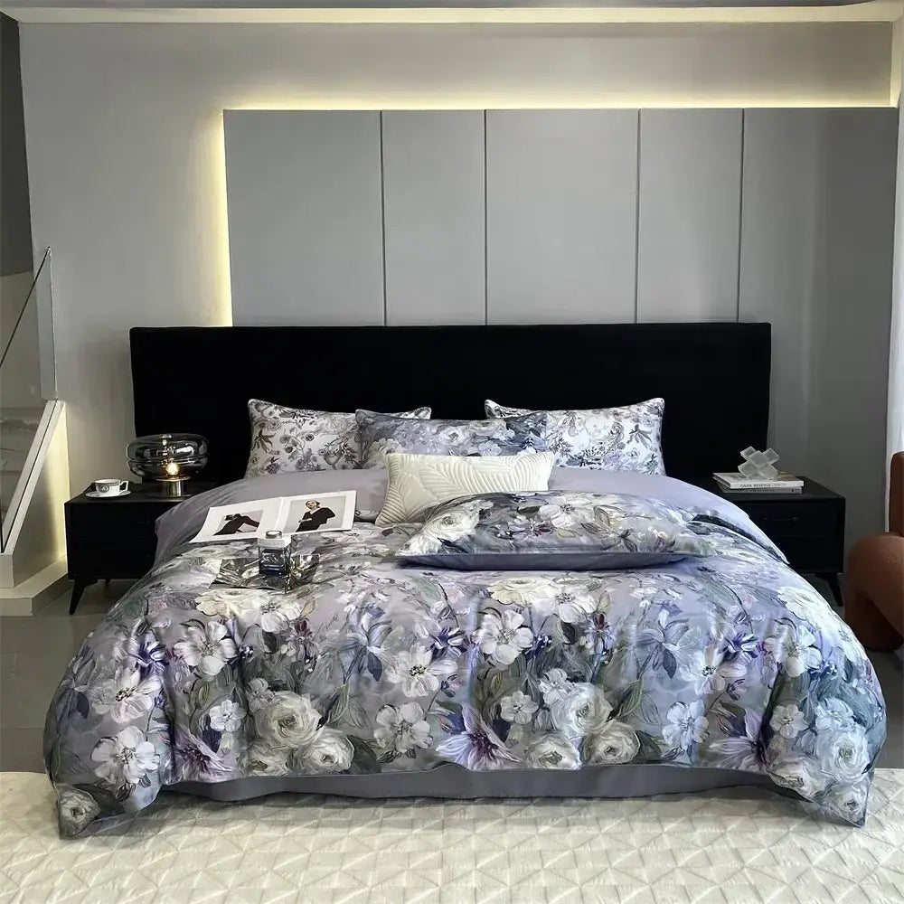Green & white floral 1000tc egyptian cotton bedding set bedroom