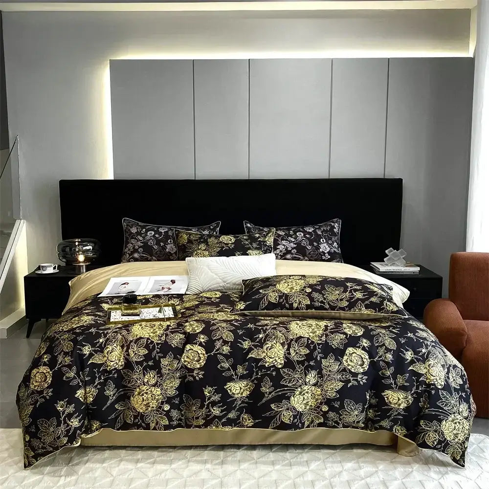 Green & white floral 1000tc egyptian cotton bedding set bedroom