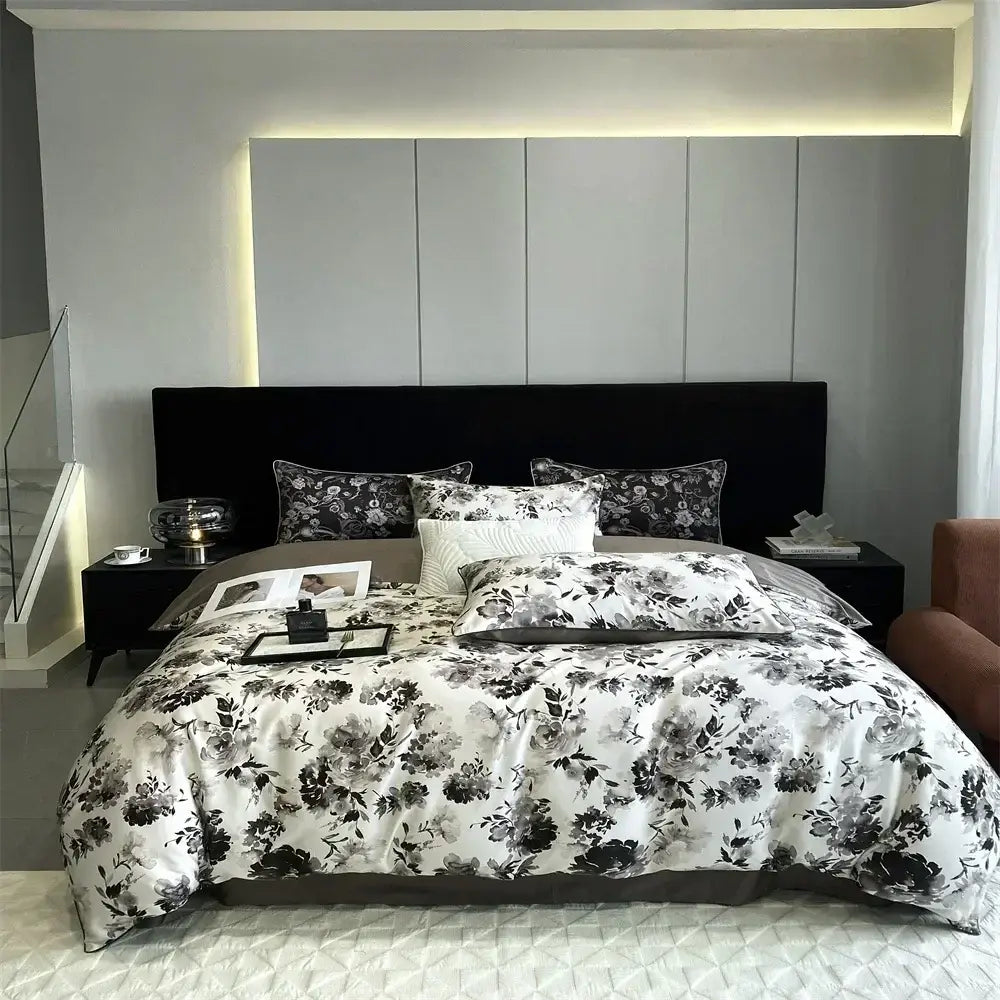 Green & white floral 1000tc egyptian cotton bedding set bedroom