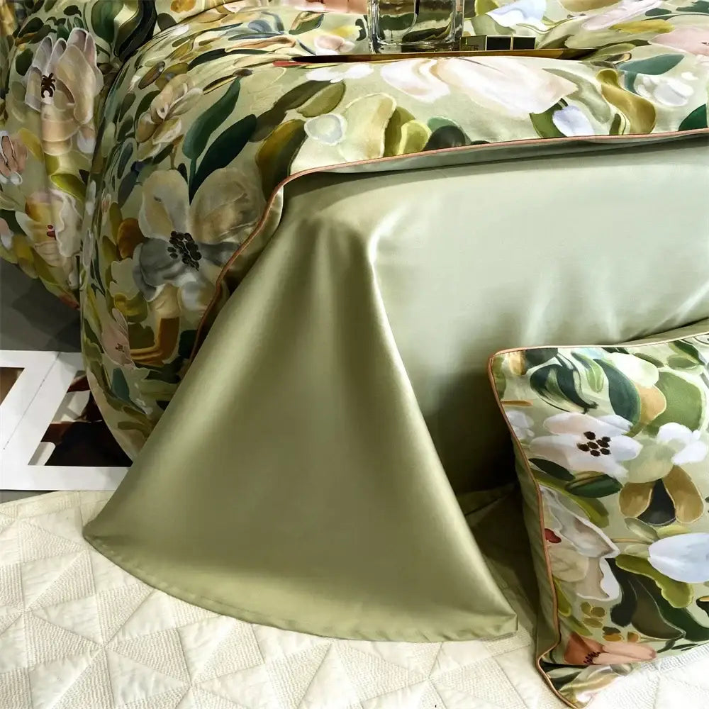 Green & white floral 1000tc egyptian cotton bedding set bedroom