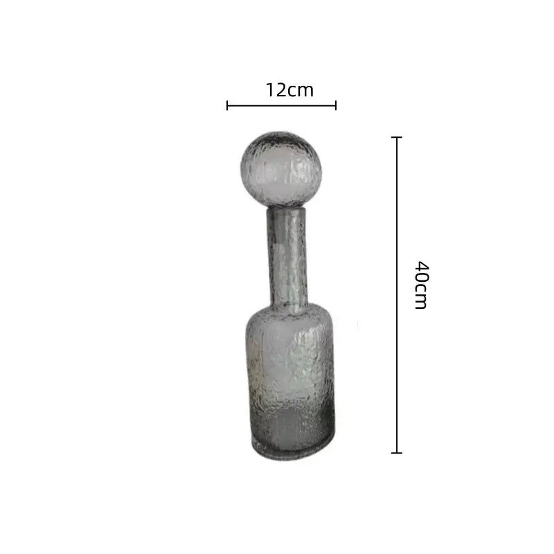 Grey round glass vase set with hammer lid stoppers living room