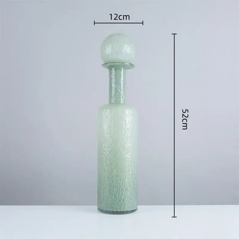 Grey round glass vase set with hammer lid stoppers living room