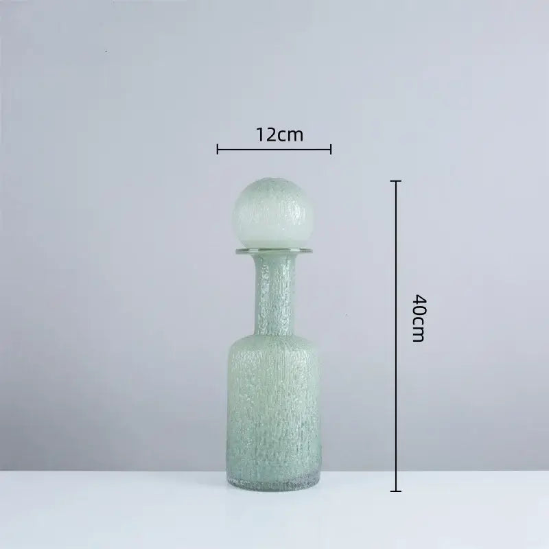 Grey round glass vase set with hammer lid stoppers living room