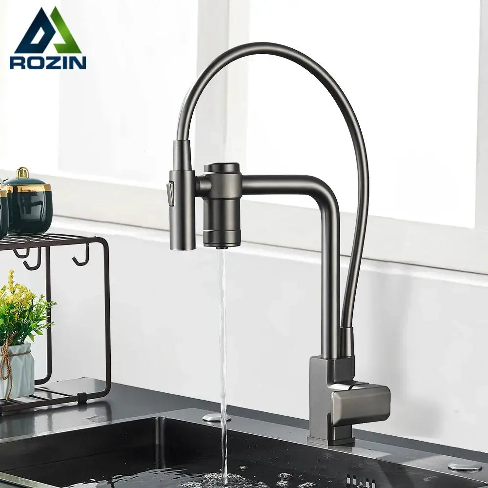 Gun grey filtered water kitchen faucet with pull down sprayer