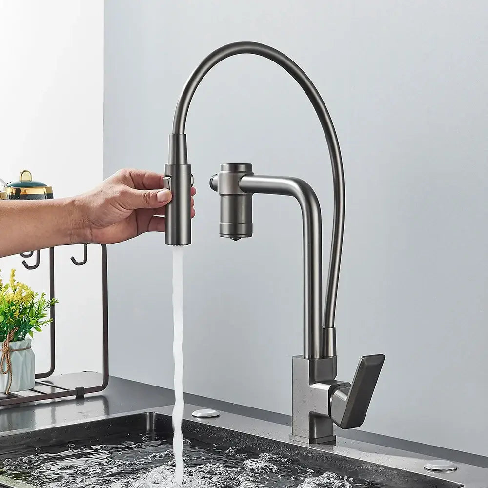 Gun grey filtered water kitchen faucet with pull down sprayer
