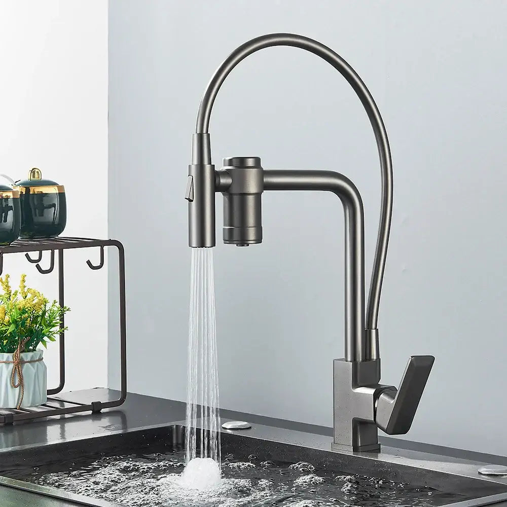 Gun grey filtered water kitchen faucet with pull down sprayer