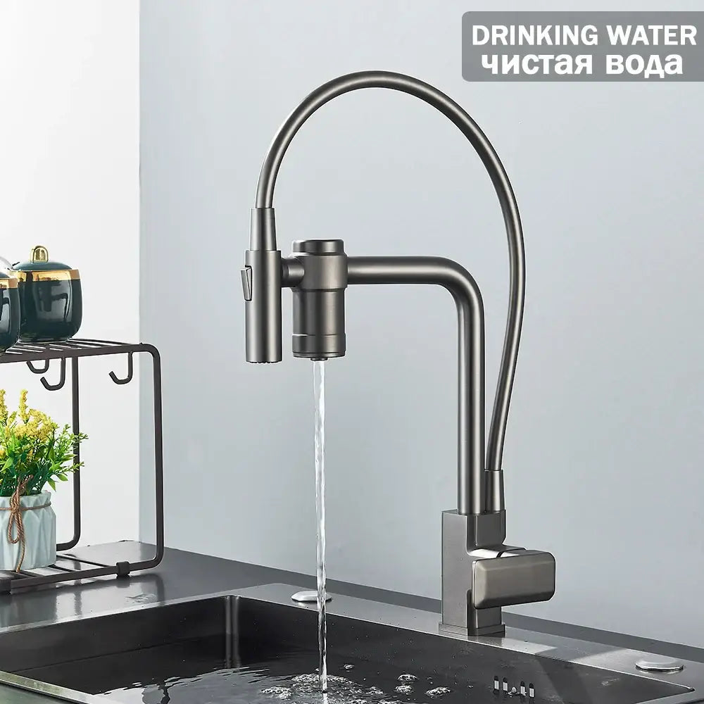 Gun grey filtered water kitchen faucet with pull down sprayer
