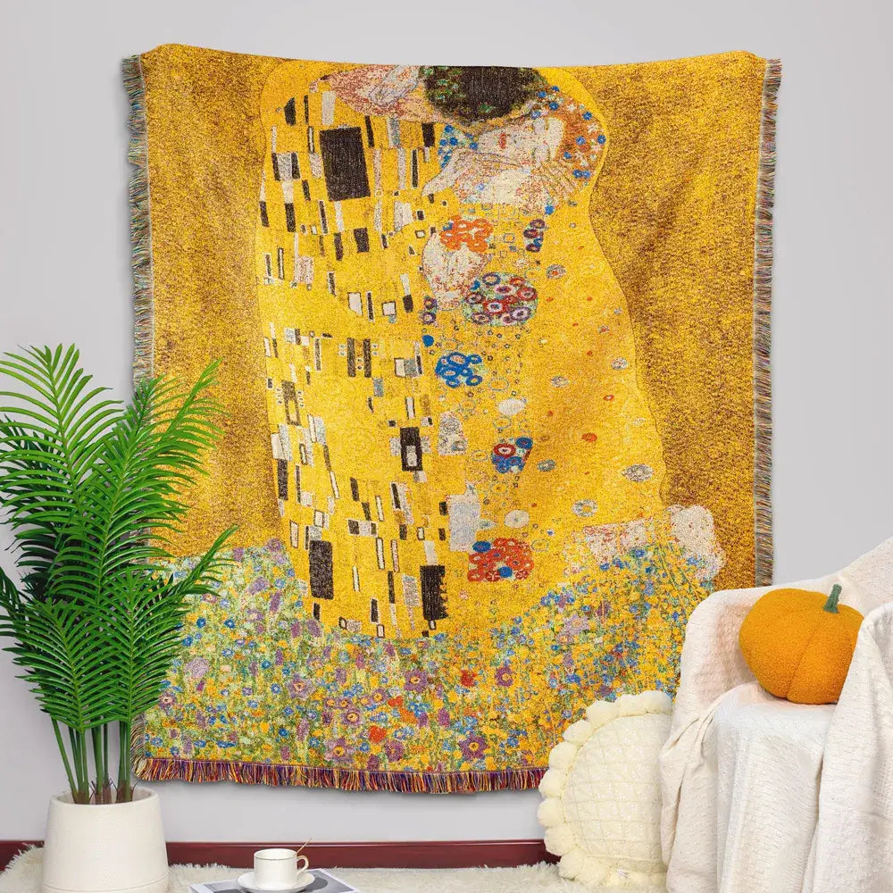 Gustav klimt the kiss art pattern woven tapestry bedroom blanket