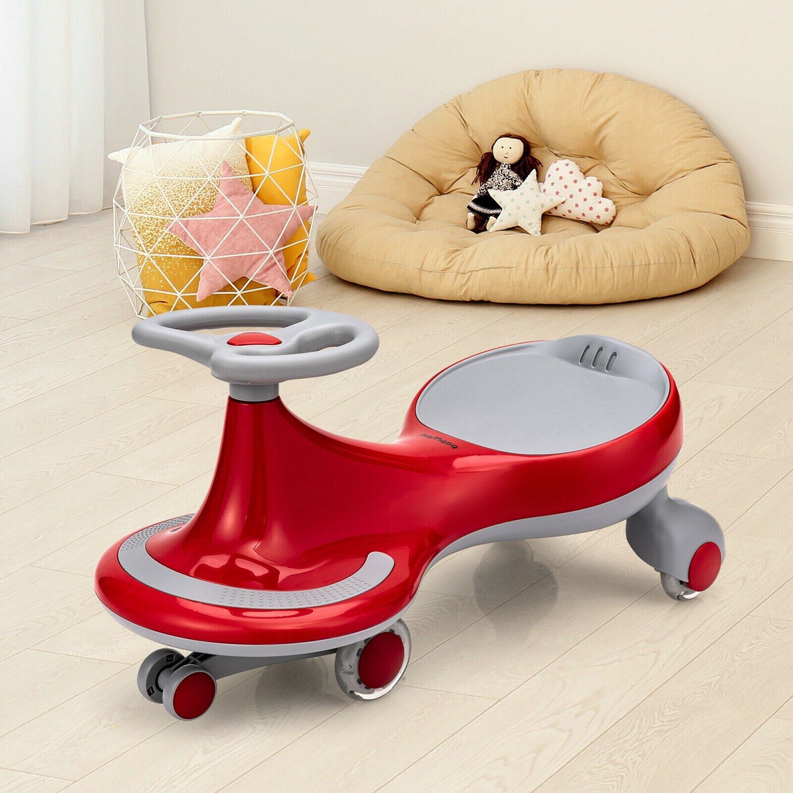 Gymax Kids' Red Wiggle Car with Flashing Wheels - Fun Ride-on Toy for Toddlers and Kids