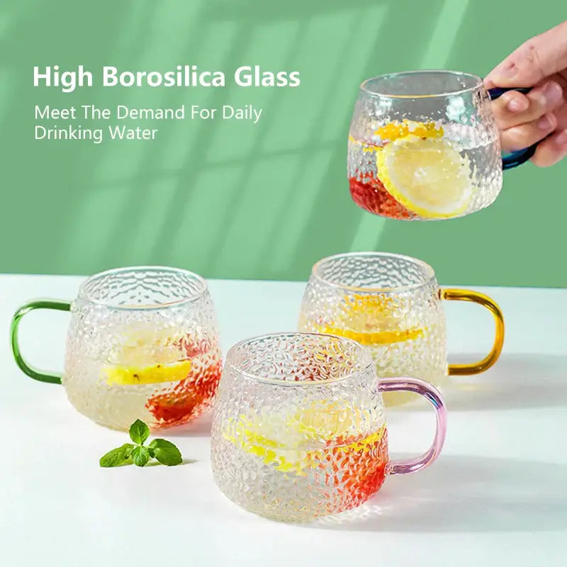 Hammer pattern glass mug with colorful handle – kitchen glassware