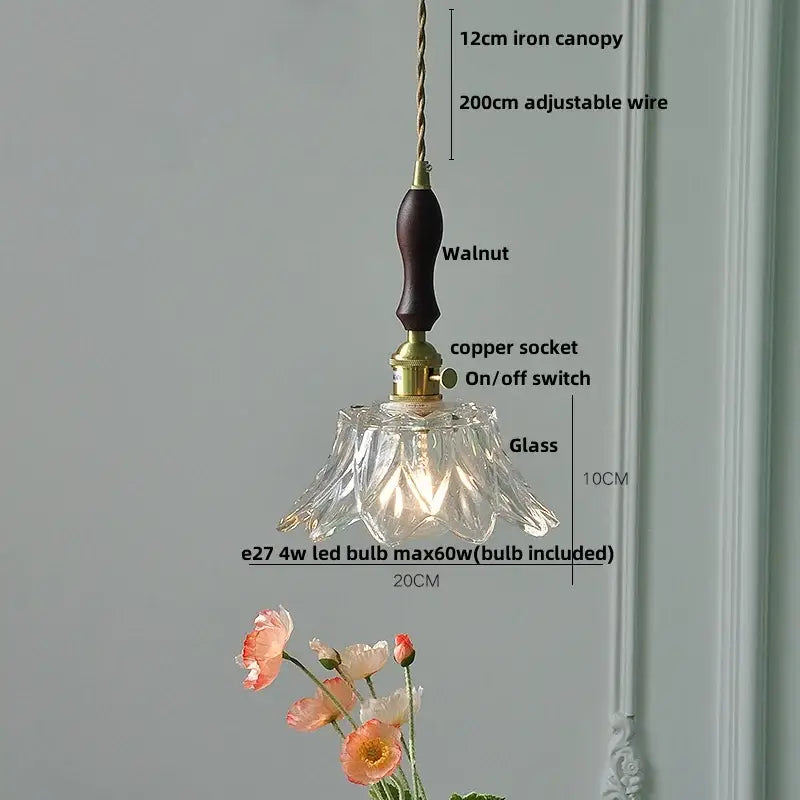 Hammered amber glass led pendant light kitchen copper hanging lamp
