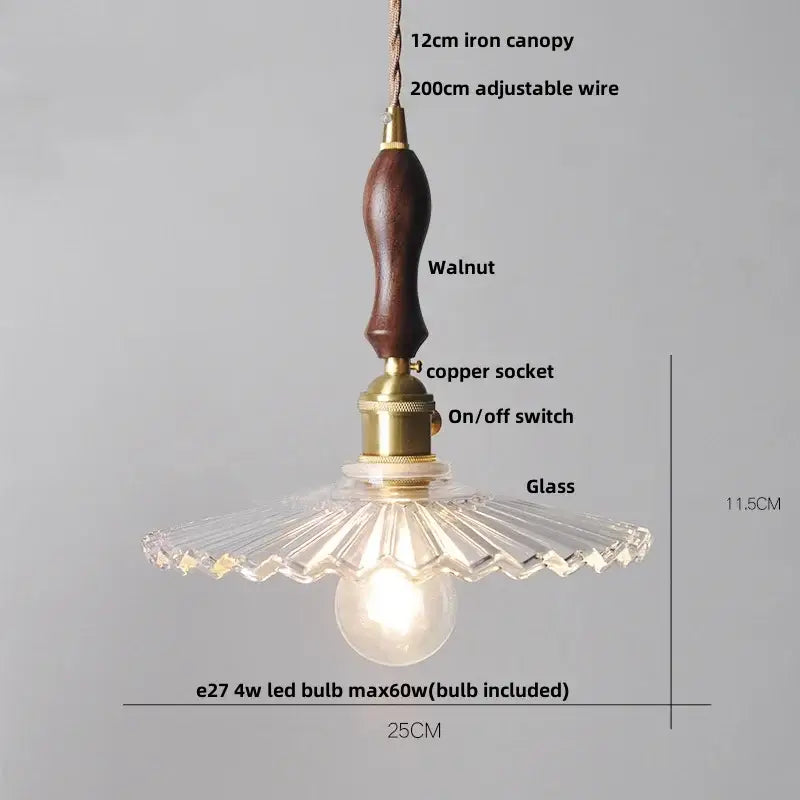 Hammered amber glass led pendant light kitchen copper hanging lamp