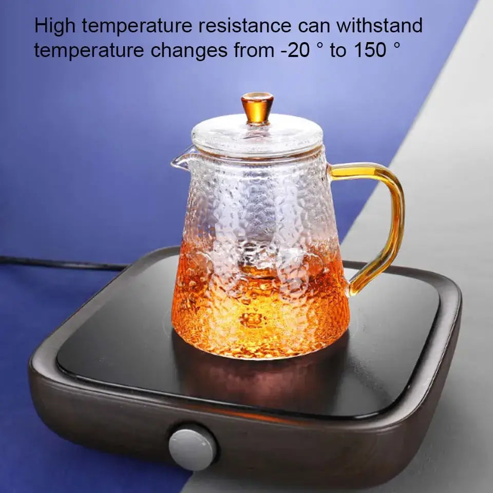 Hammered clear and amber borosilicate glass teapot kitchen tea set