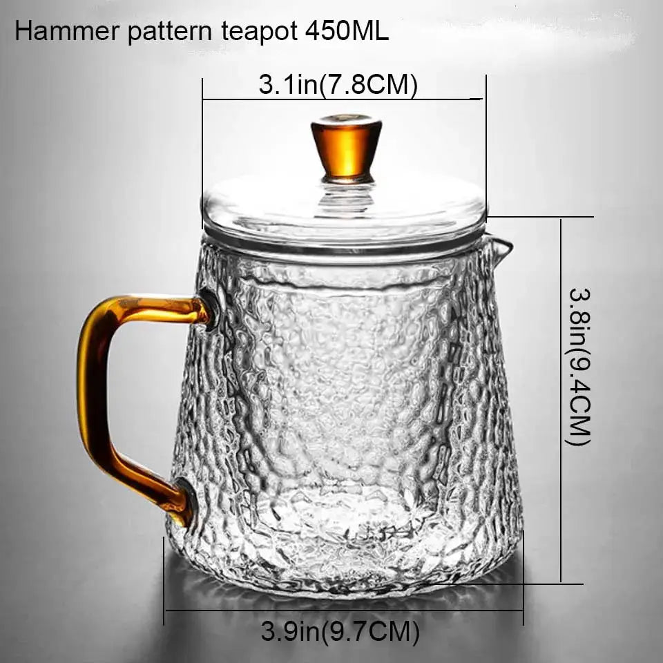 Hammered clear and amber borosilicate glass teapot kitchen tea set