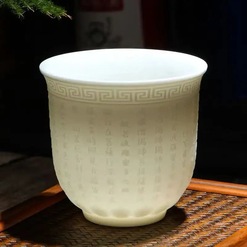 Hand carved translucent white jade tea cup set dining room ceramic