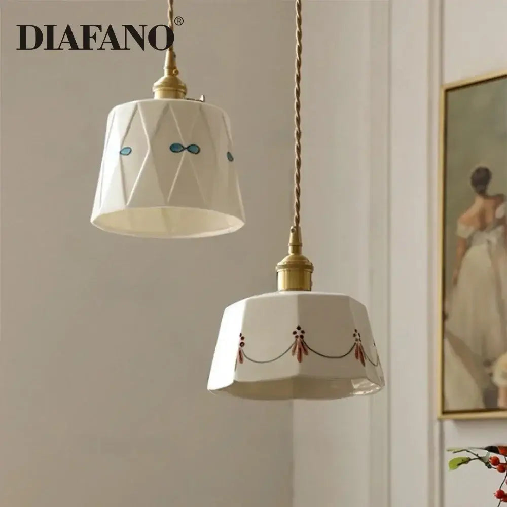 Hand painted cream decorbites ceramic pendant light dining room