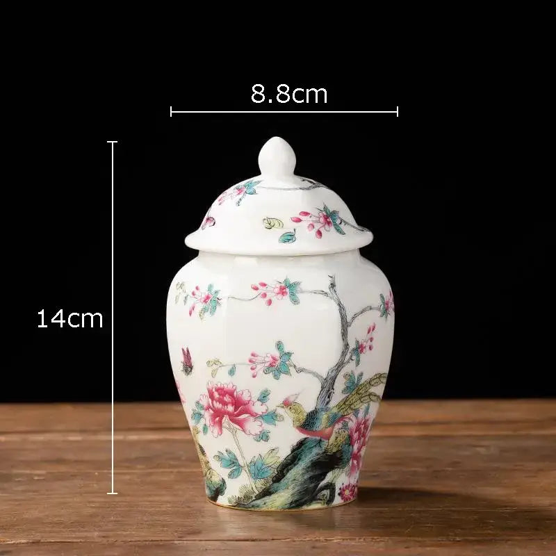 Hand-painted floral white porcelain tea canister kitchen storage jar