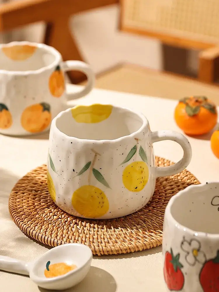 Hand-painted strawberry cartoon fruit ceramic mug kitchen tea cup