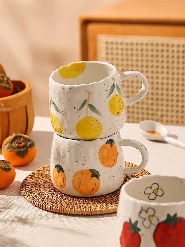 Hand-painted strawberry cartoon fruit ceramic mug kitchen tea cup