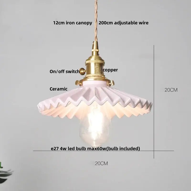 Hand painted white ceramic copper pendant light kitchen fixture