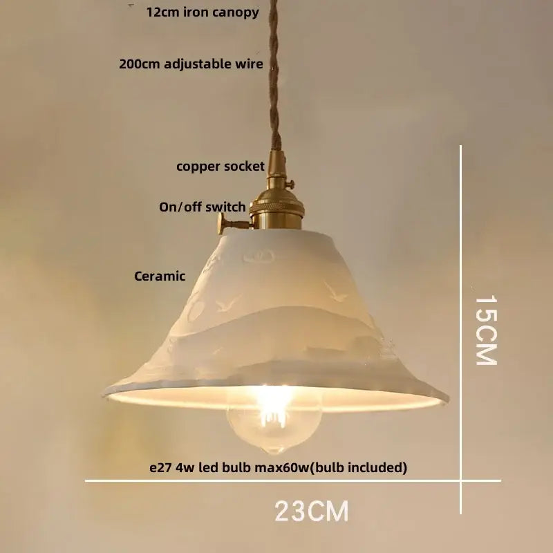 Hand painted white ceramic copper pendant light kitchen fixture